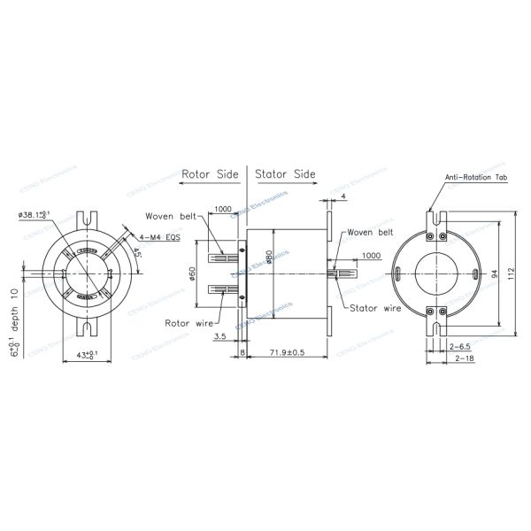 Low Temperature Slip Ring with Through hole Electric Power and Ethernet Signal