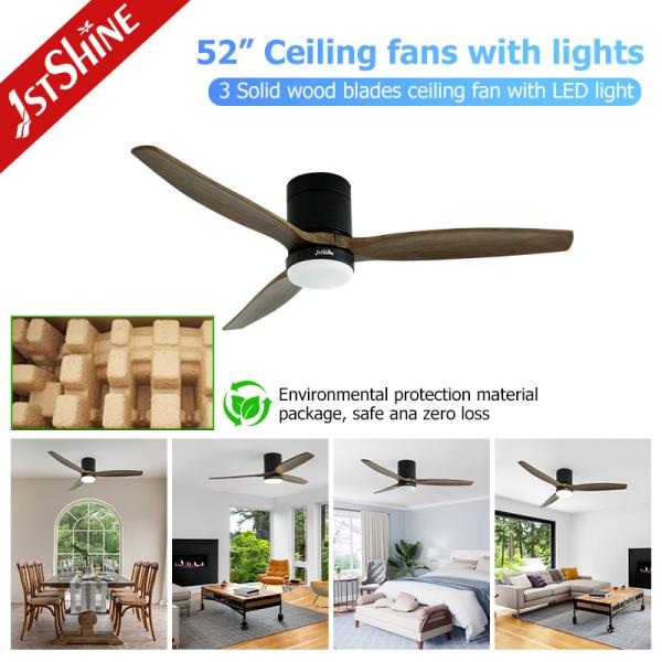 Baixo ruído 1stshine madeira natural DC ventilador de teto com 3 lâminas e 15W luz LED
