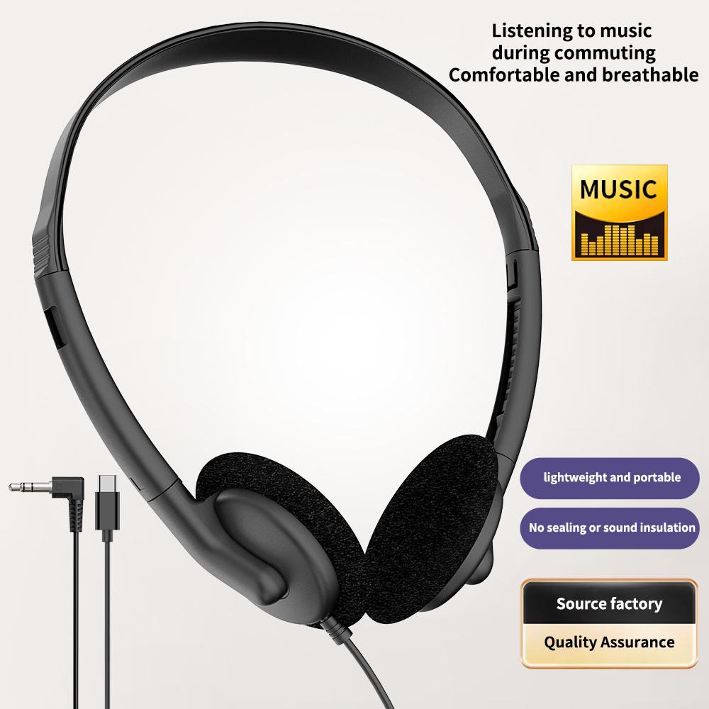 JTY-0121 Wired Head Mounted Headphones 3.5mm/Type-C Plug Lightweight Headphones Comfortable Earcups Stereo Audio Headphones Suitable for Aviation/Train/Classroom/Office/Museum OEM/ODM Customization