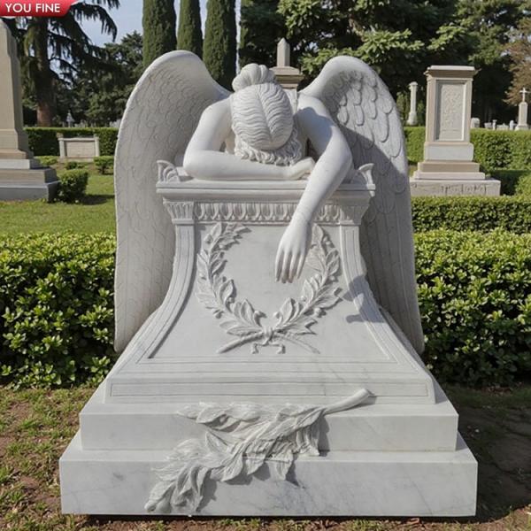 Custom Modern Outdoor Hand Carved Natural Stone Marble Weeping Angel Garden Statue Angel of Grief