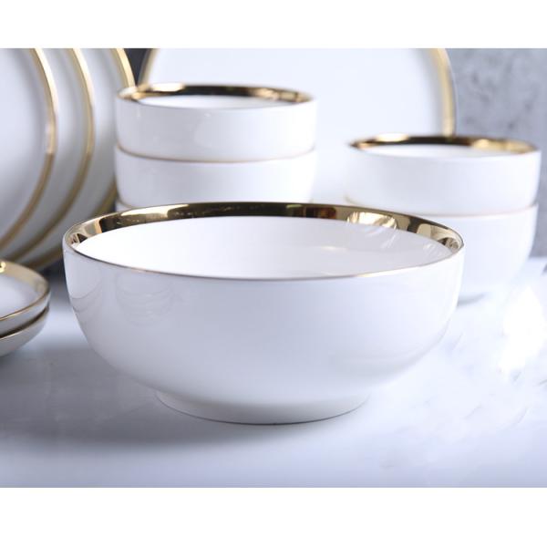 High Gloss White Porcelain Plates With Gold Trim Ceramic Tableware Set