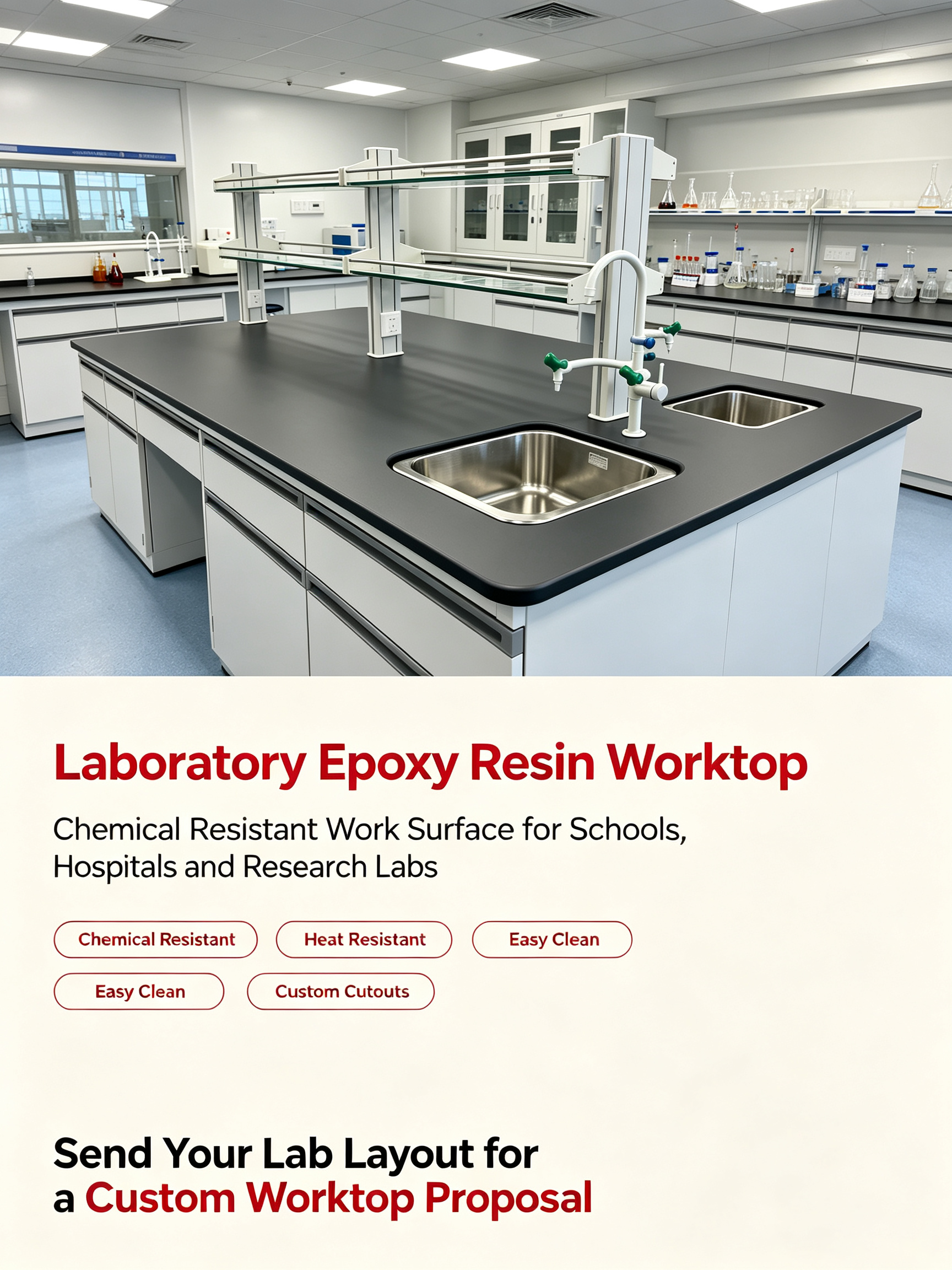 Anti-Corrosion Phenolic Resin Laboratory Worktop Custom Lab Island Bench for Chemistry Medical Research Lab