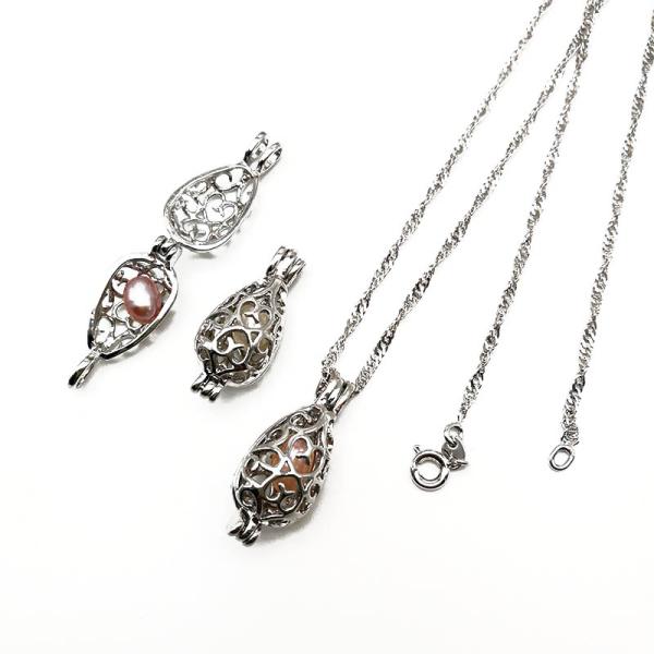 Wish Love Pearl Necklace Gift Set with Cage Pendant & Canned Freshwater Pearl DIY Fashion Jewelry