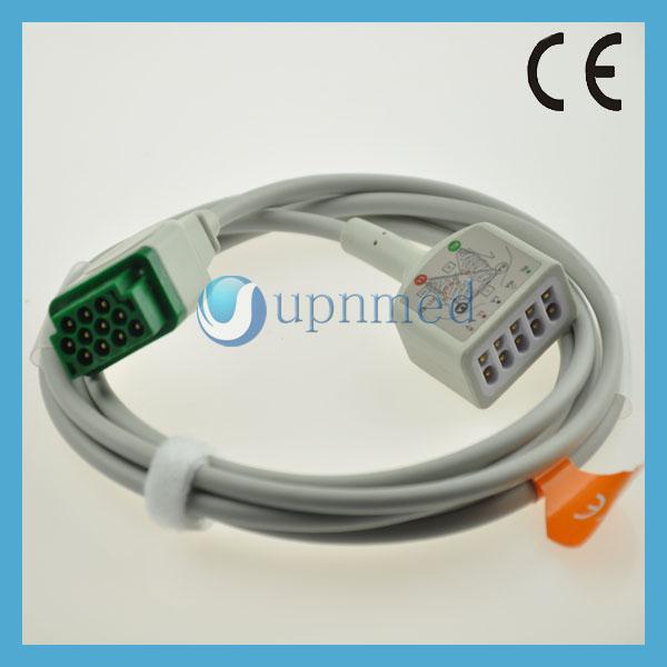 GE-Marquette One-piece 5-Lead ECG Cable with leadwires, AHA, Snap,11pin