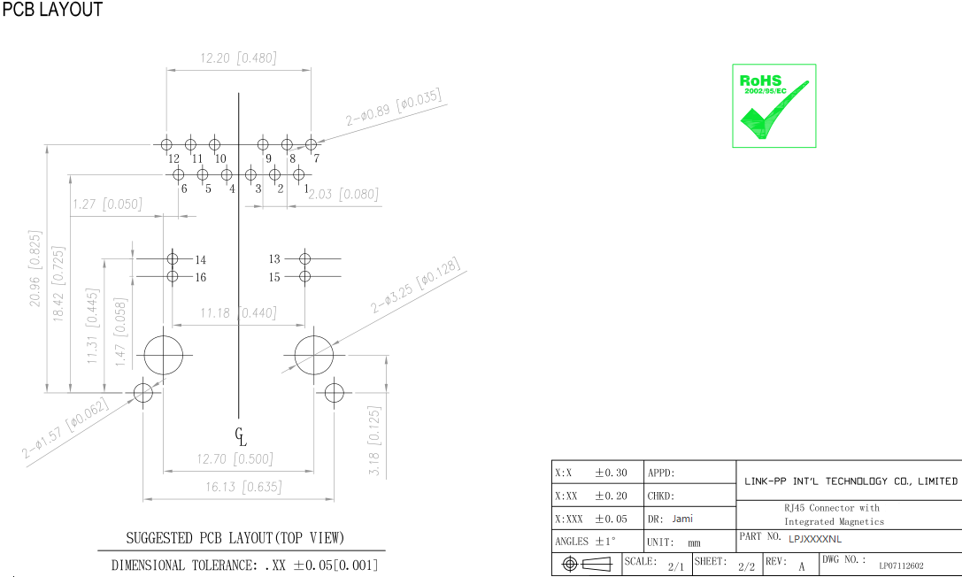Фильтр 10/100Mbps, XMP-RMP-LC4P-16F6-NL IEEE 802,3 POE RJ45 10P8C