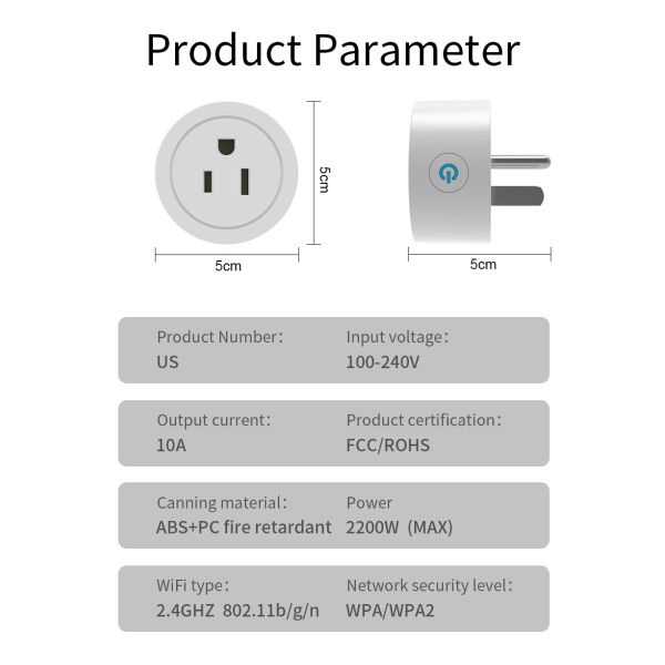 Compact Round WiFi Smart Wiring Devices Energy Monitoring Outlet Plug 10A For Home Automation