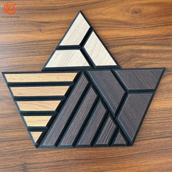 PVC wood-grain veneer V-shaped grooved Triangle sound-absorbing wall panel Customized graphics