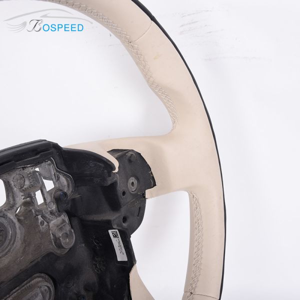 Full Smooth Leather Land Rover Steering Wheel Round White Plain Weave