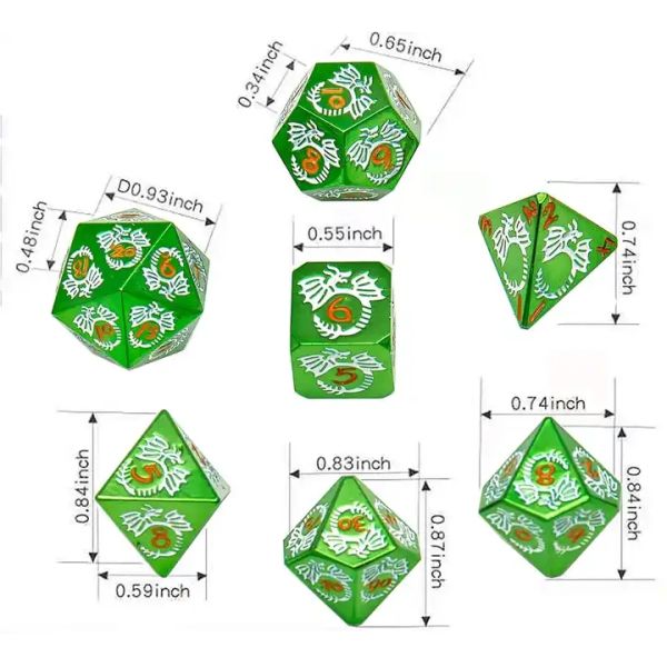 multi faceted solid metal dice set DND RPG Colorful Flying Dragon Crucho Board Game