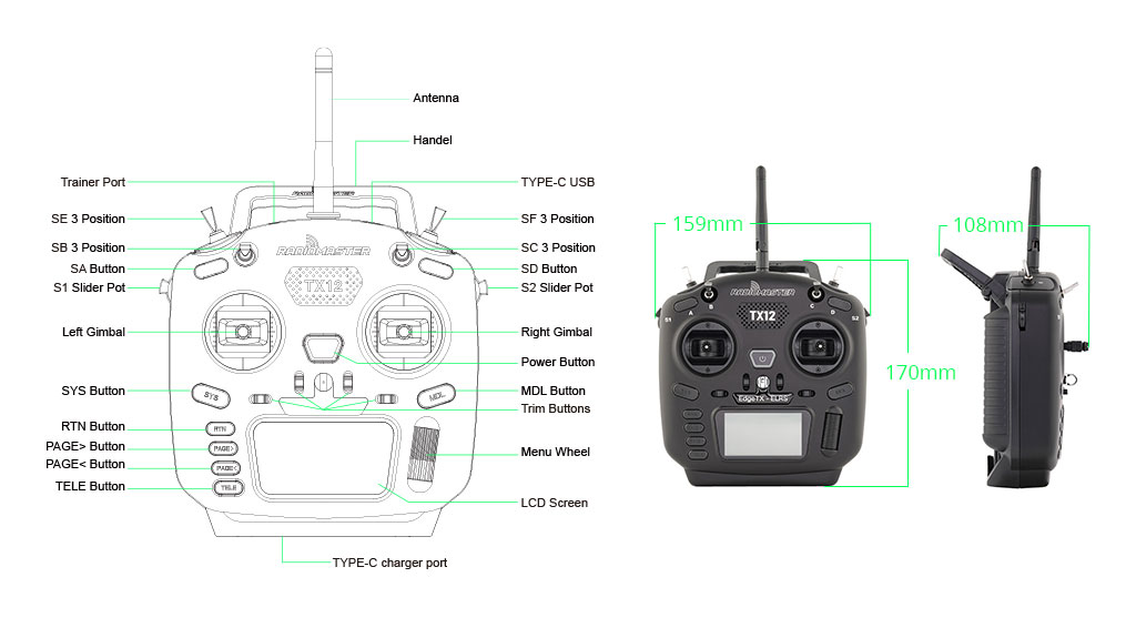 Radiomaster TX12 Mark II Radio Controller ELRS/CC2500 EdgeTX OpenTX 16CH Multi-Module Compatible Radio Control Transmitter