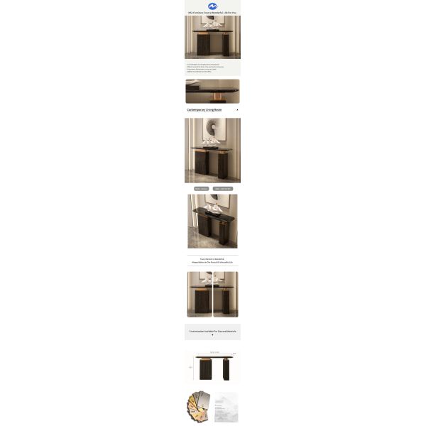 Tabela de consola preta com móveis de sala de estar de mármore