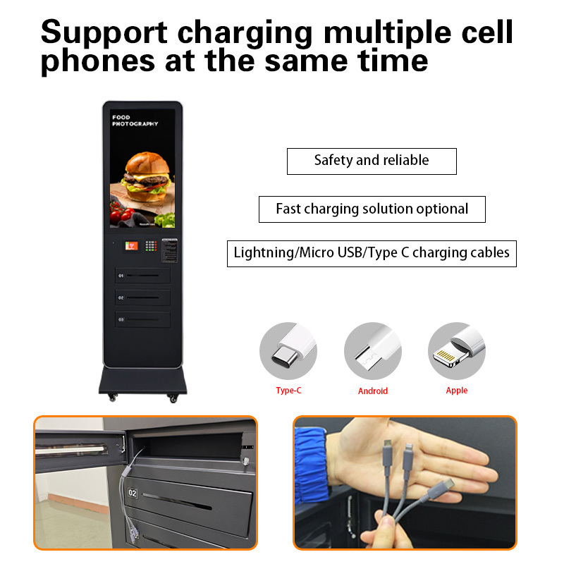 32 inch Cloud-Managed Digital Signage Kiosk with Smart Lockers and Fast Phone Charging