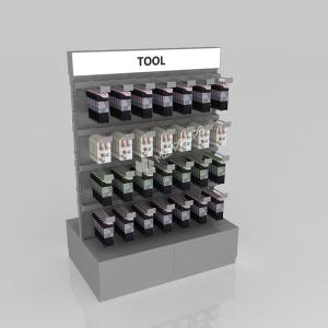 Retail Display Stand Grey Wooden Island Cabinet For Compact Store Stand And