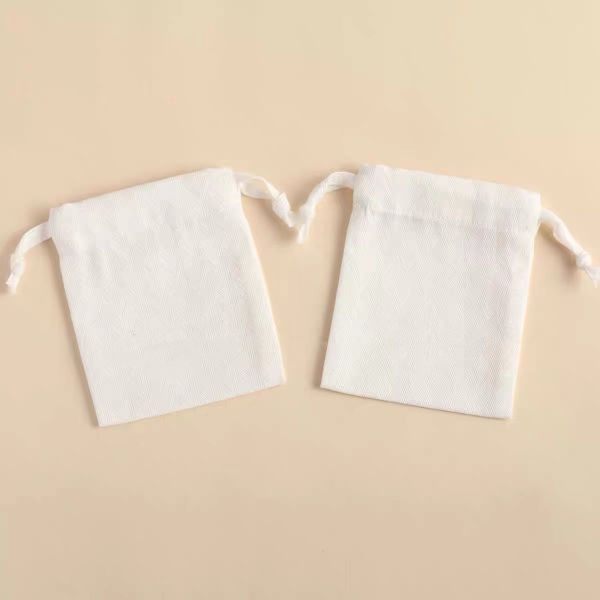 SMATA Creamy White Drawstring Jewelry Pouch Custom Size Cotton Jewelry Bags