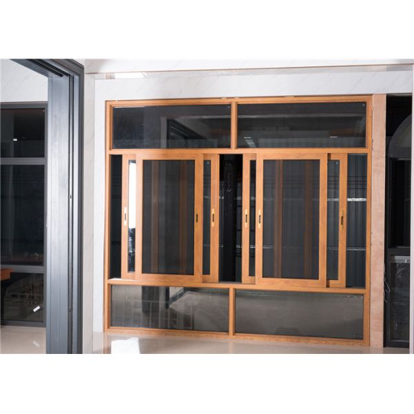 Yellow Brown Aluminium Frame Glass Window And Doors Air Proof Flush Design