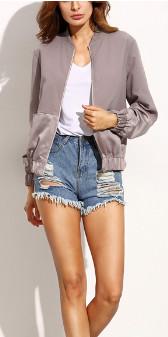 Custom Womens Woven Jacket , 100% Polyester Lining Ladies Satin Bomber Jacket