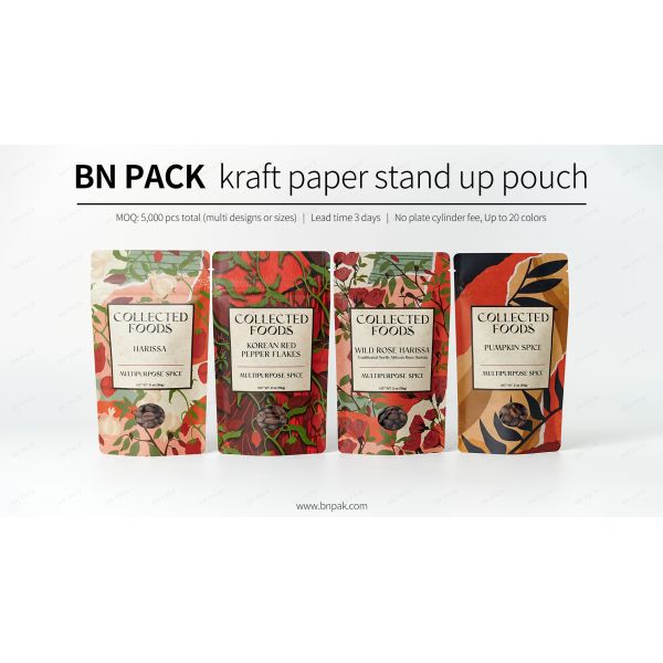 250g Chia Seed Bag PLA compostable Kraft Paper Standup Zipper Pouch