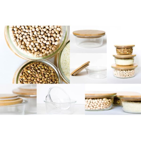 IKOO Microwave Safe Bamboo Lid Borosilicate Glass Food Container