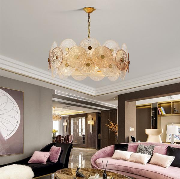 Post Modern Round Metal Led Pendant Lights Glass Lotus Leave Chandelier(WH-MI-308)