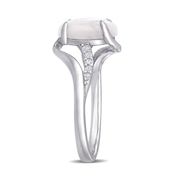 Овальный опал и 1/15 CT. Кольцо хвостовика разделения пропуска T.W. CZBy в стерлинговом серебре