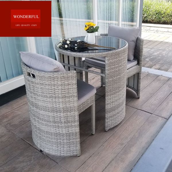 Unique Balcony Rattan Mirror Compact Coffee Table Set for Cozy Coffee Breaks in Garden