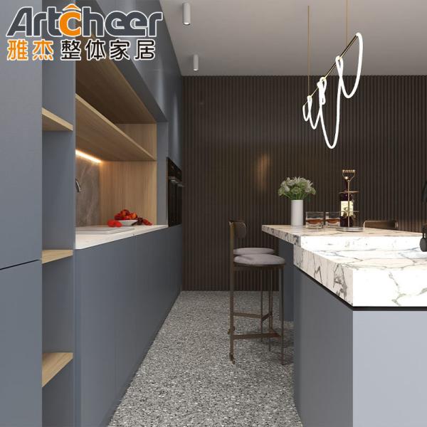 Durable I Shape Modern Kitchen Design with Pure Acrylic Countertop and Lazy Susan Storage