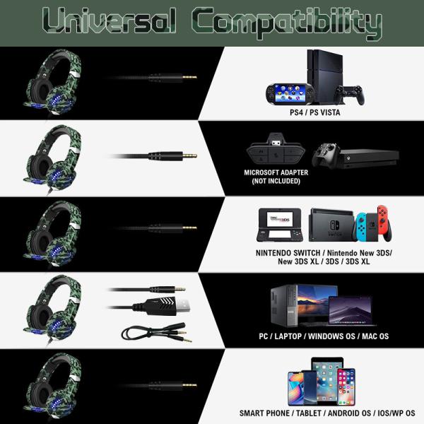 7.1 Fones de ouvido de jogos com microfone aceso para controle de volume do Xbox One