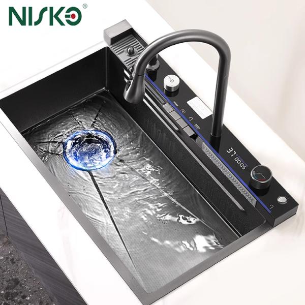 Multi Function Smart Kitchen Sink Double Bowl with Pull Out Faucet
