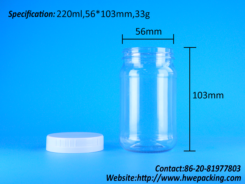 220ml Clear PET Plastic Jar White Screw Cap For Salad Jam Food Packaging Solutions
