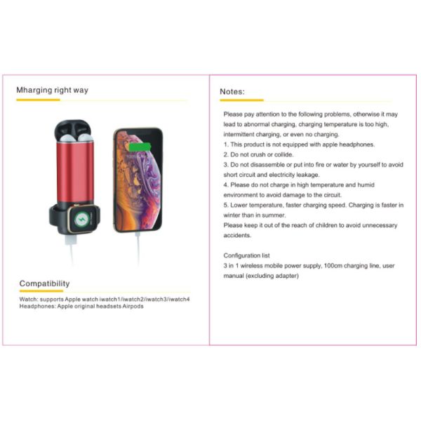3 в 1 банке 15W 5200mAh силы заряжателя Multifuntional беспроводном