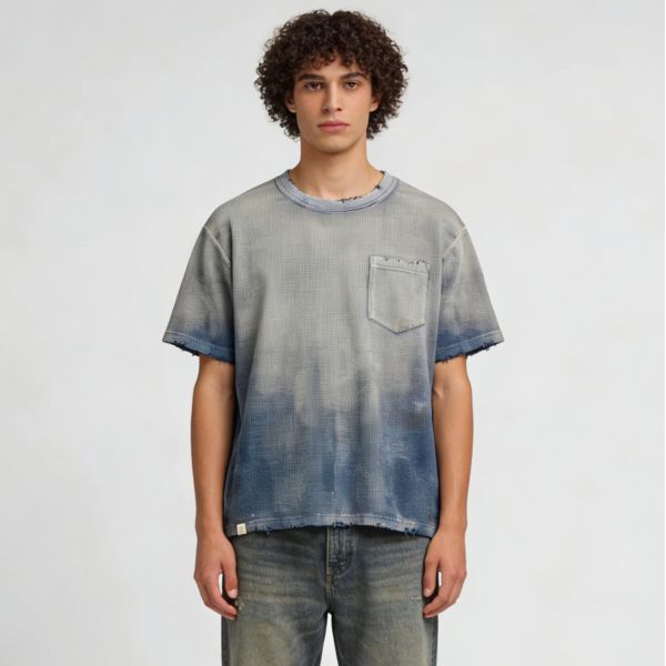 High Quality Acid Wash Waffle Fabric Summer Tee Shirt | Custom Vintage Cropped Boxy Oversized Men Tshirt