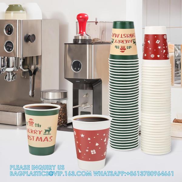 Christmas Paper Coffee Cups With Sleeves Lids 12 Oz Xmas Disposable Party Cup Christmas Tree Hot Cocoa Cups