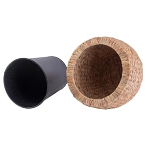 Water Hyacinth Wicker Planter Basket, Small Round Woven Basket For Plants With Metal Pot, Indoor Wicker Plant Pot Eco-Friendly Water Hyacinth Woven Plant Pot – Round Basket with Inner Saucer, Deco