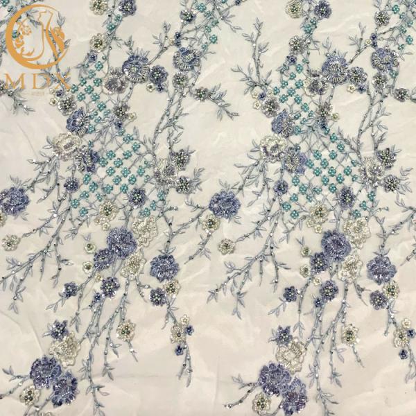 OEM 3D Handmade Beaded Embroidery Lace Fabric Multicolor