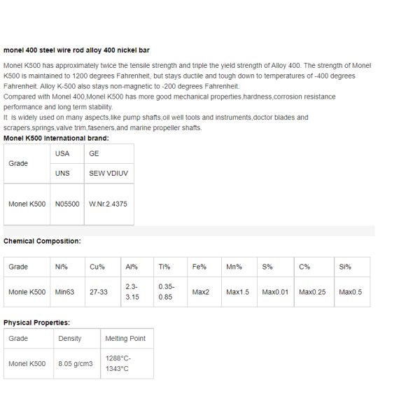 Лист Monel K500 UNS N05500 W.Nr.2.4375 покрова из сплава никеля K500