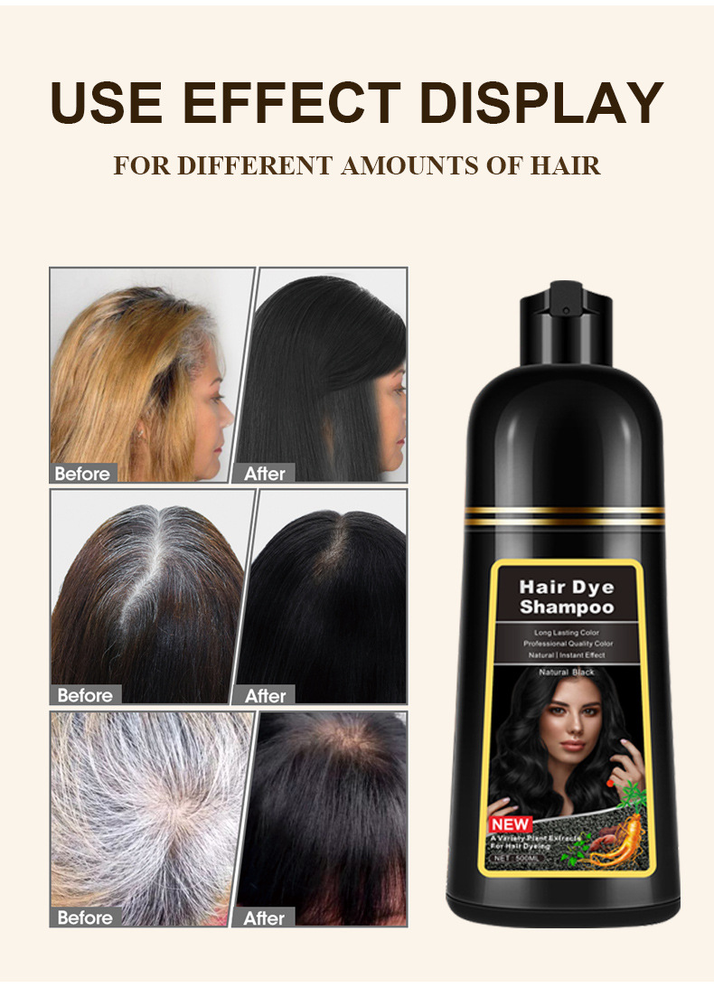 Shampoo colorant moussant à base de plantes 3 en 1 pour cheveux noirs