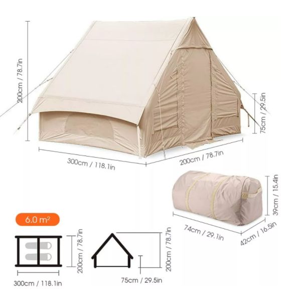 Оптовая надувная воздушная туристическая палатка Большая холстая гальваническая хижина семейная надувная ванная палатка