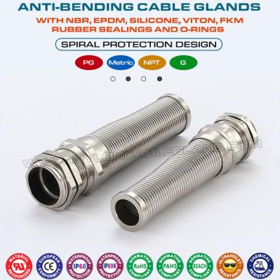 Anti-Bend Protecting Metal M20 Cable Gland, Anti-Kink Metallic Metric IP68 Cable Gland for 6-12mm Range
