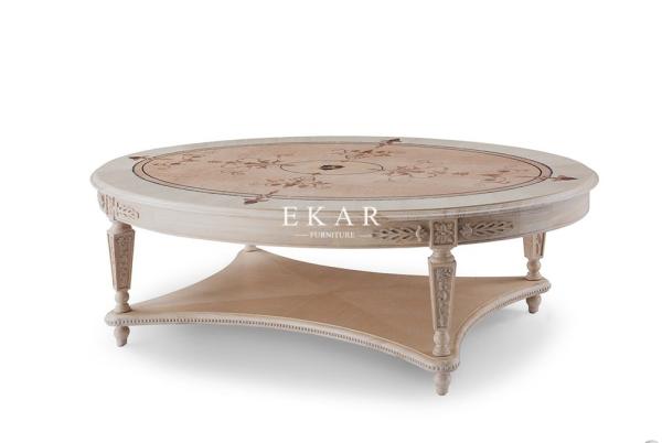 Shell and Veneer Table Top Antique Ash Wood Oval Shaped Luxury Coffee Table