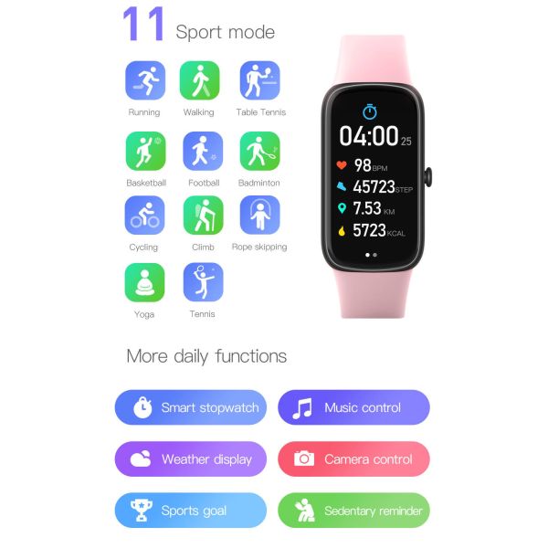 Sport Smart Health Bracelet 150MAh Battery IP67 Waterproof Blood Pressure Monitor