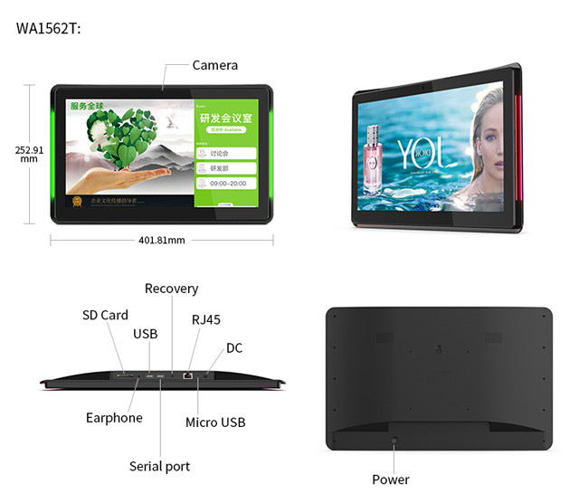 LCD андроид POE 1920x1080 планшета держателя стены 15,6 дюймов с Адвокатурами света СИД