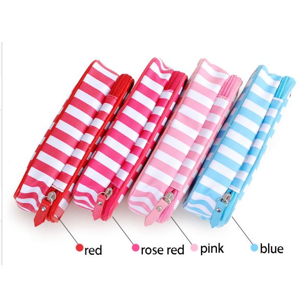 Small portable PU cosmetic box Korean girl stripe cute makeup storage multi-functional toiletries bags