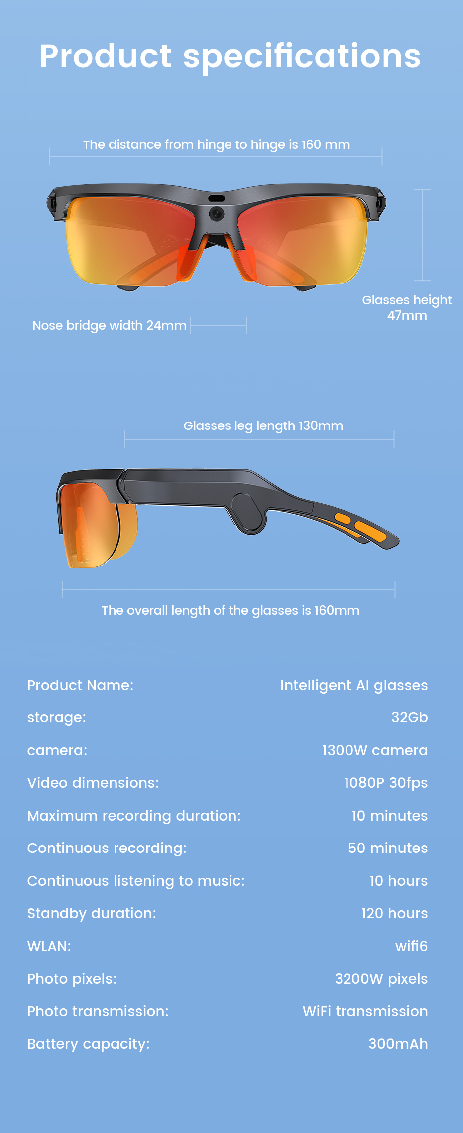 E08 Smart Glasses-1200P HD Video AI Object Recognition IP54 Waterproof Magnetic Charging Voice Control Semi-Open