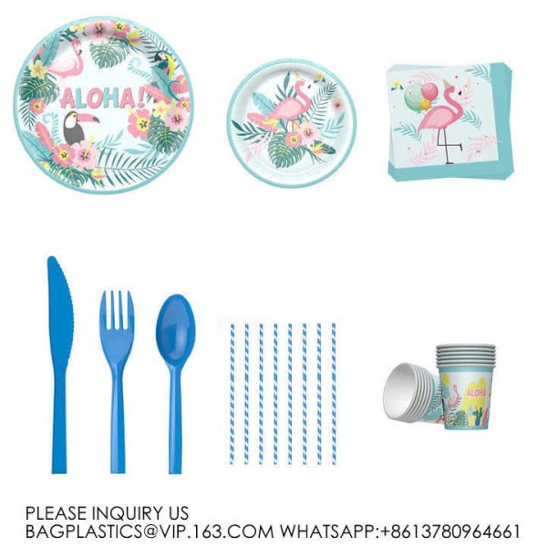 New Pink Flamingos Birthday Party Tableware Set Disposable Party Paper Plate Decoration Children'S Birthday