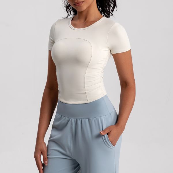 Short Sleeve Athletic Top Yoga Activewear Moisture Wicking Form Fitting Brown Breathable