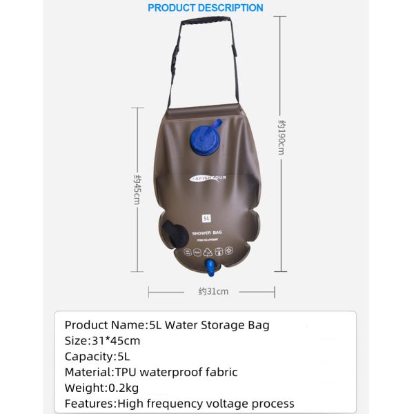 5L TPU Camping Shower Bag Waterproof Foldable Portable Shower Bag