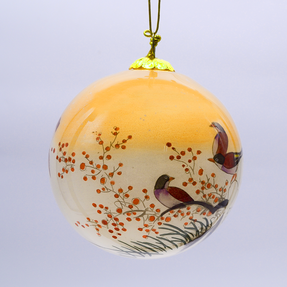 Wholesale Cardinal Bird Hand-Painted Glass Christmas Ball Ornament 3.9
