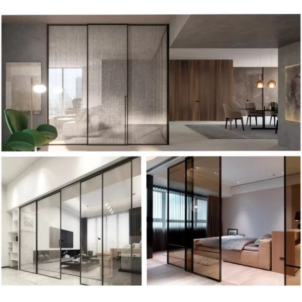 Automatic Sliding Door System Interior Narrow Frame Trackless Aluminum Alloy Sound Insulation Glass Sliding Doors