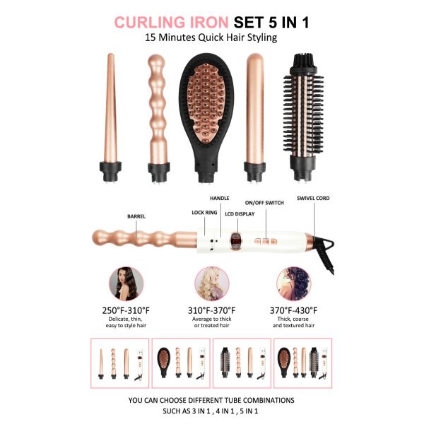 Interchangeable Ceramic Barrel Hot Hair Tool , 50HZ Hair Curler Wand Set