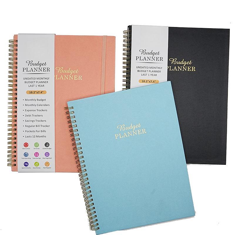 B5 Spiral Bound Monogrammed Custom Leather Notebook Expense Tracker Journal With Stickers